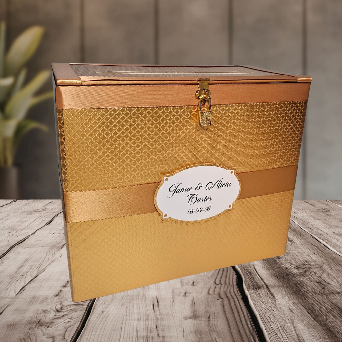 Gold Diamonds Personalized Locking Wedding Card Box