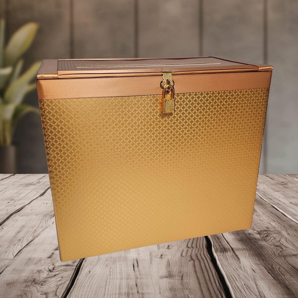 Gold Diamonds Personalized Locking Wedding Card Box