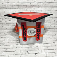 Graduation Cap Card Box - Gray, Red, Orange, Black 8x8 Style 6
