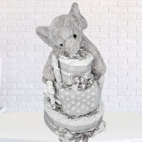 Baby Elephant Diaper Cake Gift, Gray & White
