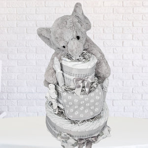 Baby Elephant Diaper Cake Gift, Gray & White