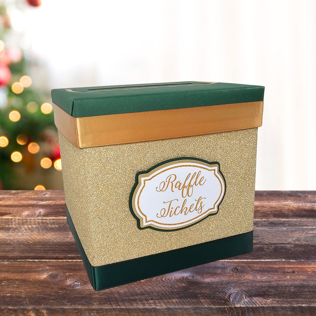 Green and Gold Holiday Raffle Ticket Box