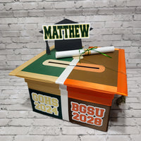 High School to Graduation Card Box, 10x10 - Hunter Green, Light Gold, Brown, Orange
