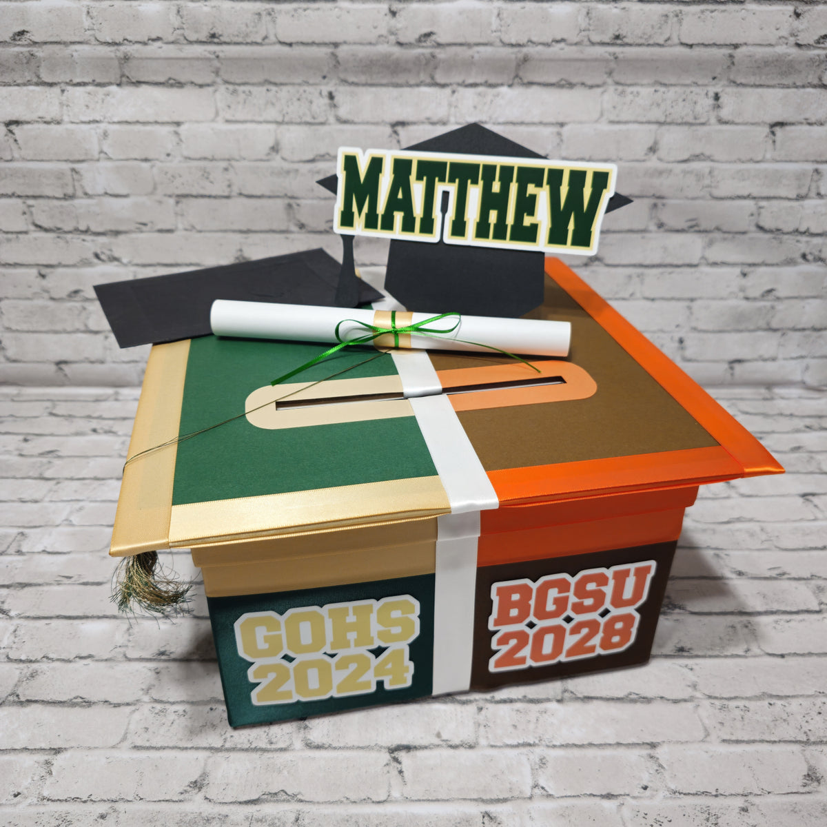 High School to Graduation Card Box, 10x10 - Hunter Green, Light Gold ...