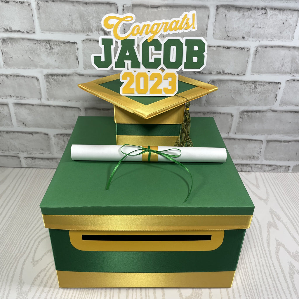 Green & Yellow Gold 10x10 Graduation Money Box