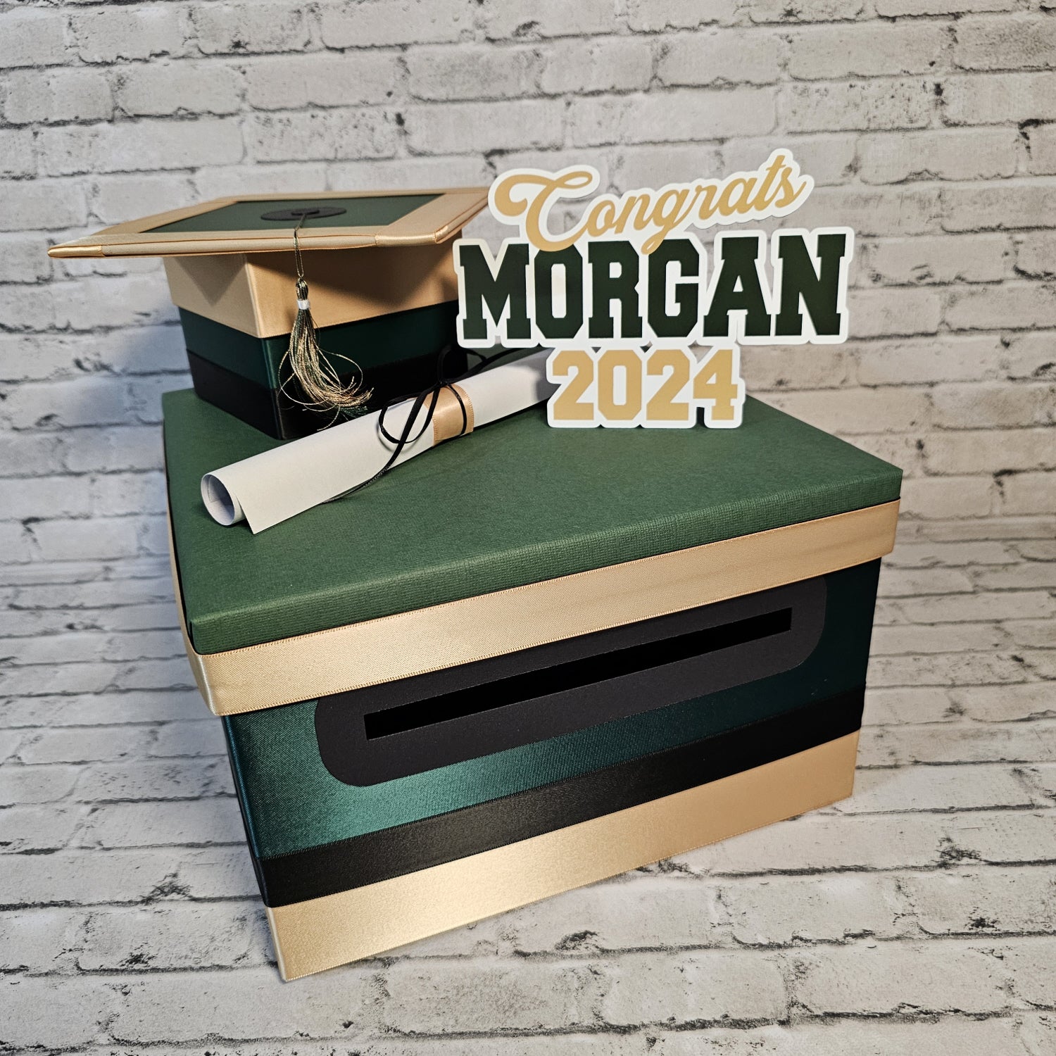 Hunter Green Base 10x10x6 Graduation Card Box Hunter Green/Light Gold/Black Hunter Green Base 10x10x6 Graduation Card Box Hunter Green/Light Gold/Black
