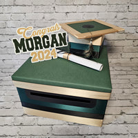 Graduation Card Box - Hunter Green, Light Gold 10x10
