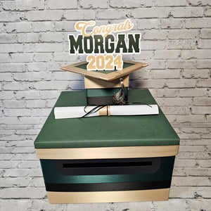 Graduation Card Box - Hunter Green, Light Gold 10x10