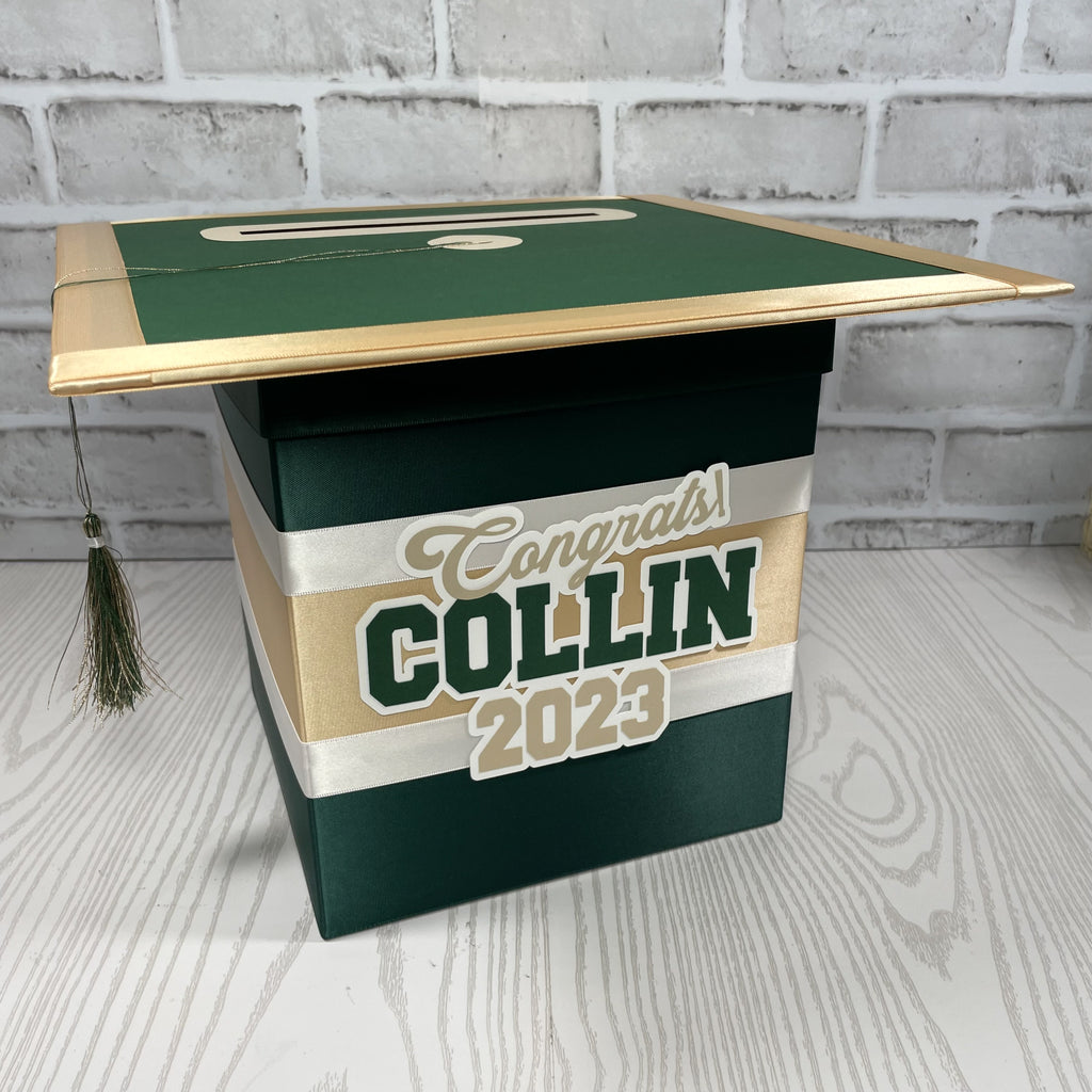 Graduation Cap Card Box - Hunter Green, Light Gold, White 8x8 Style 1 ...