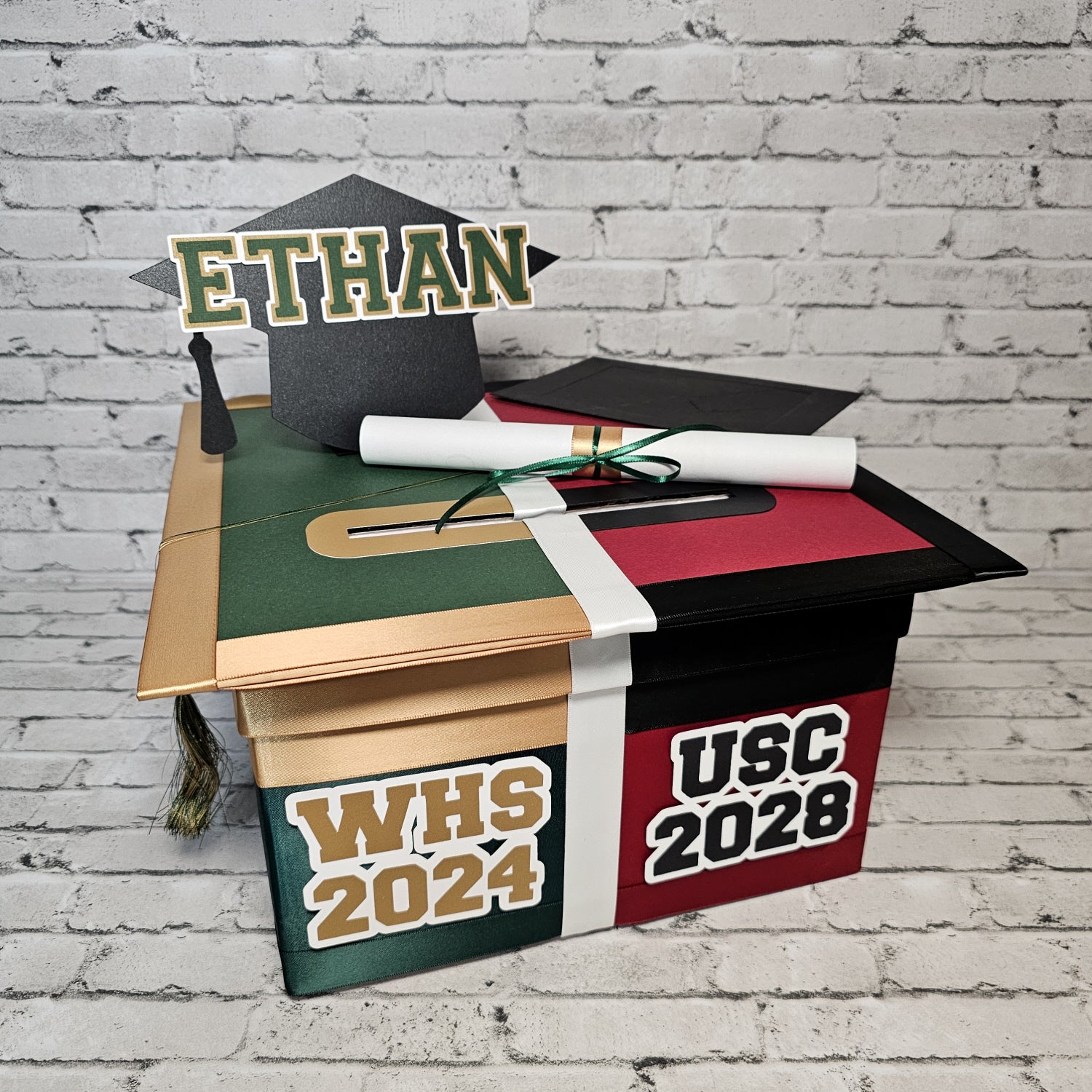 High School to Graduation Card Box, 10x10 - Hunter Green, Light Gold, | Nepheryn Party High School to Graduation Card Box, 10x10 - Hunter Green, Light Gold, | Nepheryn Party
