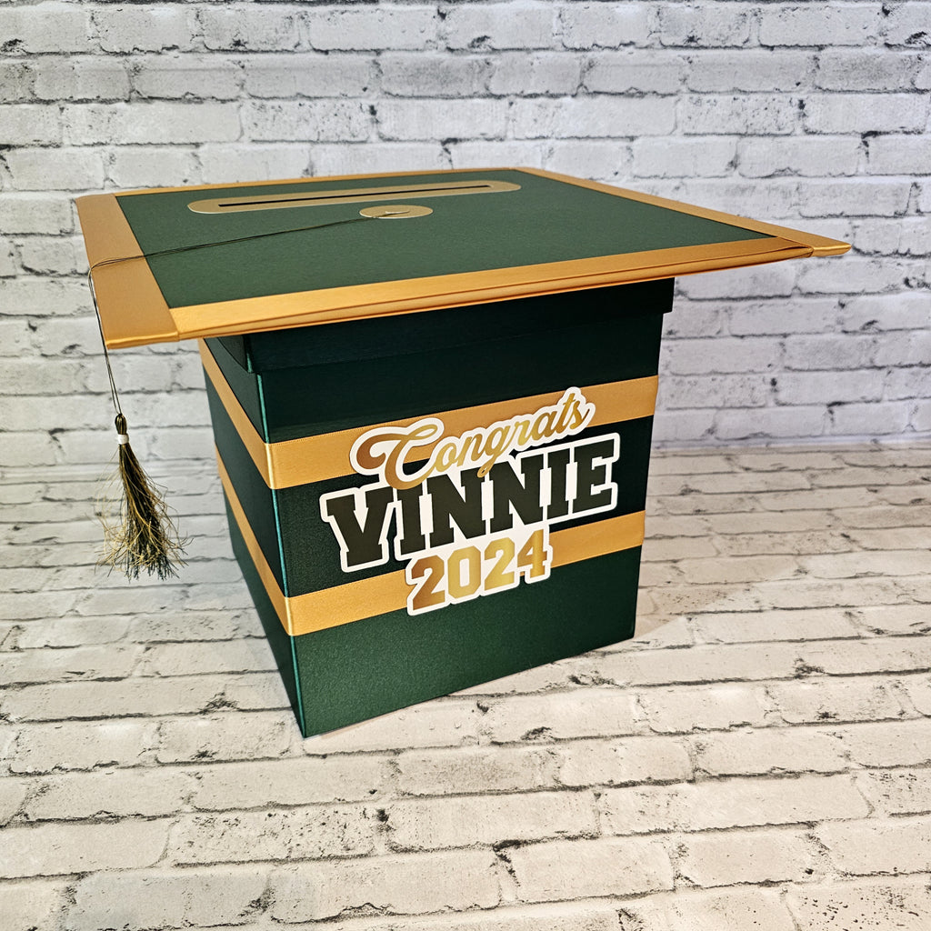 Graduation Cap Card Box - Hunter Green, Old Gold 8x8 Style 2 | Nepheryn ...