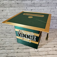 Graduation Cap Card Box - Hunter Green, Old Gold 8x8 Style 2
