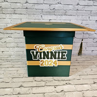 Graduation Cap Card Box - Hunter Green, Old Gold 8x8 Style 2
