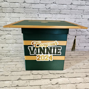 Graduation Cap Card Box - Hunter Green, Old Gold 8x8 Style 2