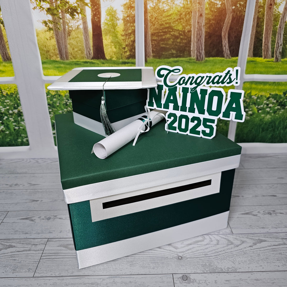 Hunter Green Base 10x10x6 Graduation Card Box