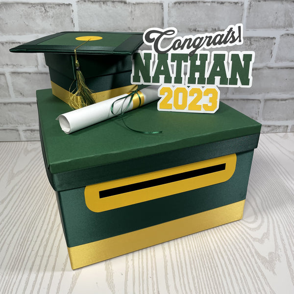 Hunter Green & Yellow Gold 10x10 Graduation Card Box