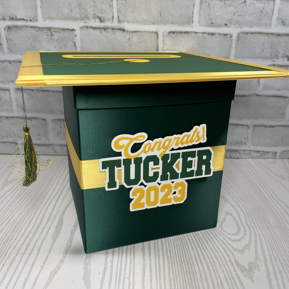 Hunter Green & Yellow Gold 8x8 Graduation Card Box