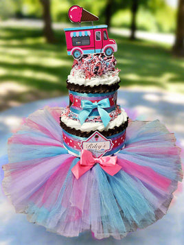 Ice Cream Parlor Tutu Diaper Cake Centerpiece