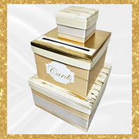 Wedding Card Box, Ivory, White, Gold 3 Tier
