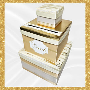 Wedding Card Box - Ivory, White, Gold 3-Tier