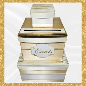 Wedding Card Box, Ivory, White, Gold 3 Tier