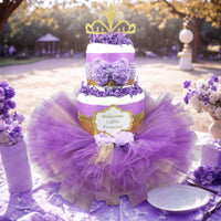 Lavender, Purple, and Gold Princess Tutu Diaper Cake Centerpiece