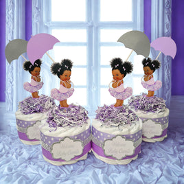Baby Girl Diaper Cake Centerpiece Set of 4, Lavender, Silver