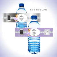 Lavender and Silver Baby Girl Water Bottle Labels
