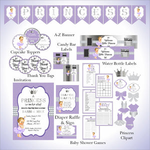 Lavender and Silver Little Princess Baby Shower Decorations, Blonde