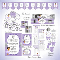 Lavender and Silver Little Princess Baby Shower Decorations, Brown
