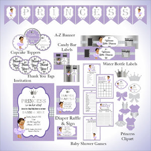 Lavender and Silver Little Princess Baby Shower Decorations, Brown