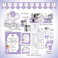 Lavender and Silver Little Princess Baby Shower Decorations, Brunette
