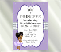 Princess Baby Shower Invite and Diaper Raffle, Lavender & Silver, Afro
