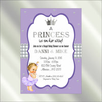 Princess Baby Shower Invite and Diaper Raffle, Lavender & Silver, Afro
