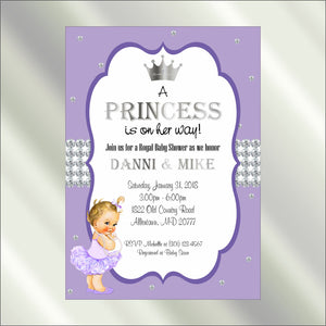 Princess Baby Shower Invite and Diaper Raffle, Lavender & Silver, Afro