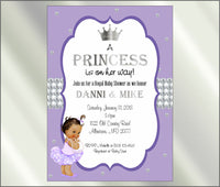 Princess Baby Shower Invite and Diaper Raffle, Lavender & Silver, Afro
