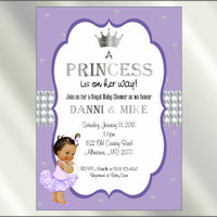 Princess Baby Shower Invite and Diaper Raffle, Lavender & Silver, Afro