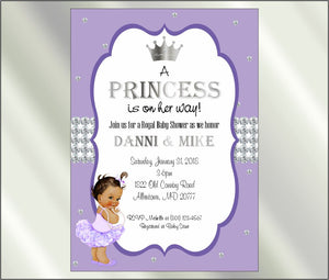 Princess Baby Shower Invite and Diaper Raffle, Lavender & Silver, Afro