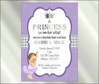 Princess Baby Shower Invite and Diaper Raffle, Lavender & Silver, Afro
