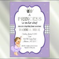 Princess Baby Shower Invite and Diaper Raffle, Lavender & Silver, Afro