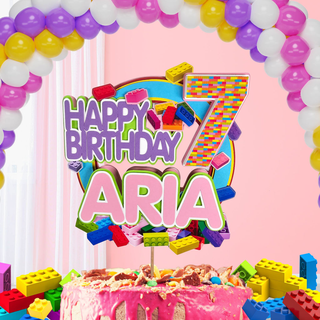 Toy Building Bricks 3D Birthday Cake Topper for Girl