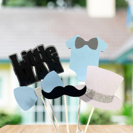 Little Man Centerpiece Sticks - Blue, Black, White, Gray, Silver