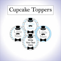 Light Blue, Gray, Black Little Man Cupcake Toppers for Baby Shower or Birthday Party
