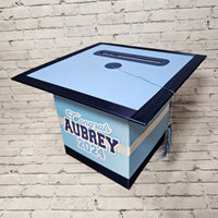 Graduation Cap Card Box - Light Blue, Navy 8x8 Style 3
