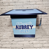 Graduation Cap Card Box - Light Blue, Navy 8x8 Style 3
