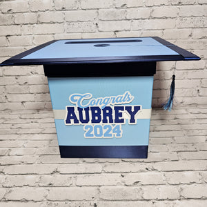 Graduation Cap Card Box - Light Blue, Navy 8x8 Style 3