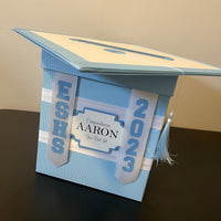 Graduation Cap Card Box - Light Blue, White 8x8 Style 6
