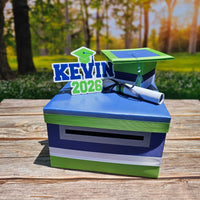 Graduation Card Box, Navy, Kelly Green, White 10x10x6