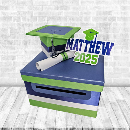 Navy, Lime Green, and White Grad Card Box