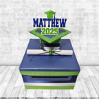 Graduation Card Box, Navy, Kelly Green, White 10x10x6